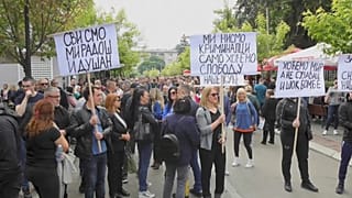 Serbian protestors demand the removal of an ethnic Albanian mayor, Zvecan, Kosovo, June 2, 2023