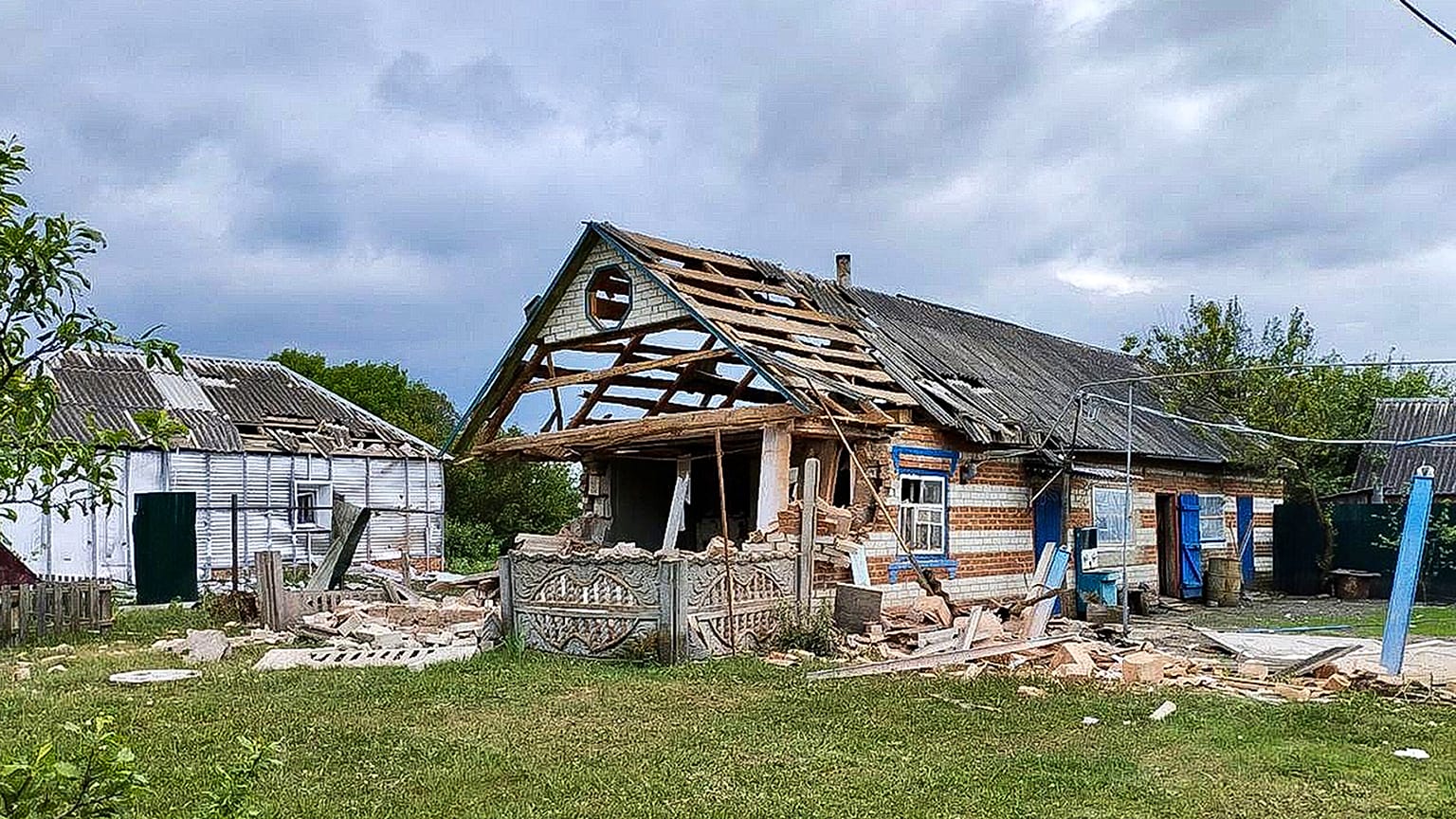 Damaged houses in Russia's western Belgorod region