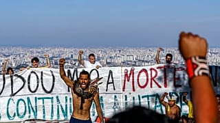 Eine der Hauptfiguren des Protestes: Indigenen-Anführer Thiago Karai Djekupe am 4. Mai 2023