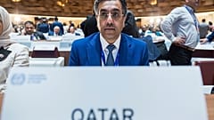 وزير العمل القطري علي بن صميخ المري رئيس ا لمؤتمر السنوي لمنظمة العمل الدولية، خلال الجلسة الافتتاحية في جنيف، سويسرا