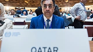 وزير العمل القطري علي بن صميخ المري رئيس ا لمؤتمر السنوي لمنظمة العمل الدولية، خلال الجلسة الافتتاحية في جنيف، سويسرا