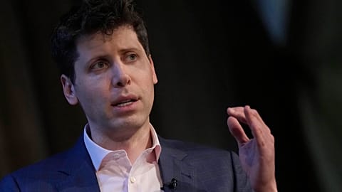 FILE - OpenAI's CEO Sam Altman gestures while speaking at University College London, 2023,