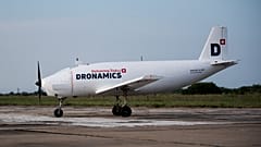 Image shows 'Black swan', the first full-sized cargo drone prototype from Bulgarian company, Dronamics.