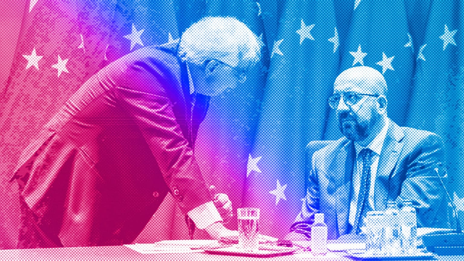 European Council President Charles Michel and European Union Foreign policy chief Josep Borrell speak ahead of a EU China summit, April 2022