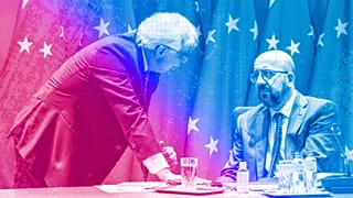 European Council President Charles Michel and European Union Foreign policy chief Josep Borrell speak ahead of a EU China summit, April 2022