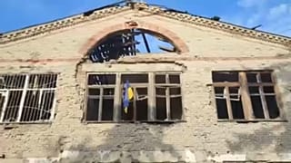 Ukrán zászló Blahodatne központjában
