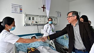 Colombia's President Gustavo Petro visits the children in hospital  