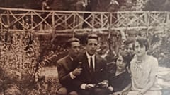 José Antonio Marco Viedma (left) with his sister Carmen and friends.