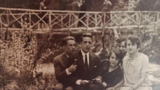 José Antonio Marco Viedma (left) with his sister Carmen and friends.