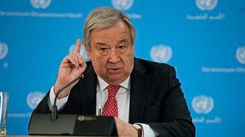  U.N secretary General Antonio Guterres addresses the media during a visit to the U.N. office in the capital Nairobi, Kenya on 3 May 2023