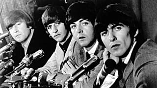 The fab four face the press at Delmonico’s Hotel, in New York City, on Aug. 29, 1964. From left, John Lennon, Ringo Starr, Paul McCartney and George Harrison