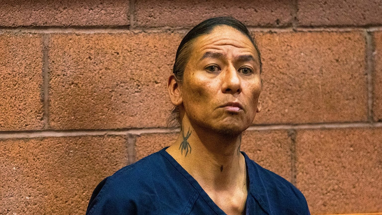 Nathan Chasing Horse sits in court in North Las Vegas on 8 February 2023. 