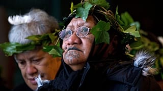 Members of The Tainui Waka Alliance tribe welcome the 20 Maori mummified tattooed heads returned from France in 2012.