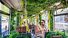 O elétrico foi transformado num exuberante jardim móvel por um dia, com plantas em todos os espaços disponíveis. 