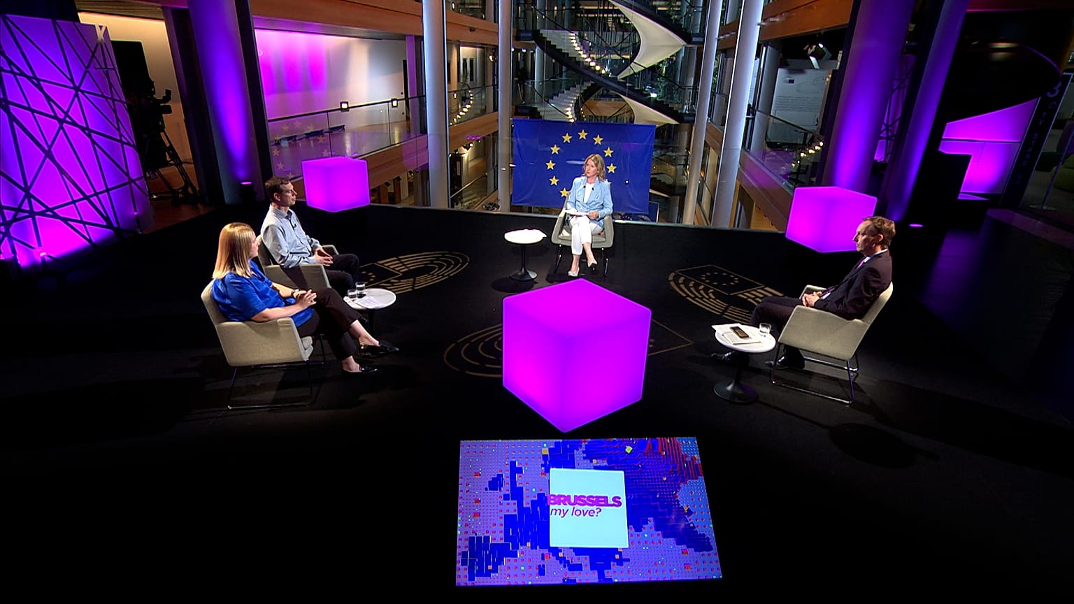 Host Méabh Mc Mahon in the European Parliament in Strasbourg with MEPs Patrick Breyer, Arba Kokalari and Barry Andrews