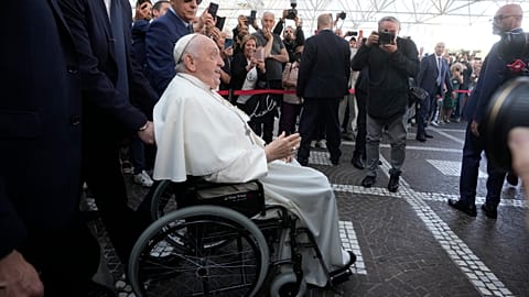 Pope Francis leaves the Agostino Gemelli University Polyclinic in Rome, Friday, June 16, 2023, nine days after undergoing abdominal surgery.