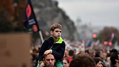 People gather in Budapest to demonstrate in solidarity with students and teachers demanding higher wages and better working conditions. 23 October 2022