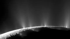 This photo shows plumes of water ice and vapor from the south polar region of Saturn's moon Enceladus
