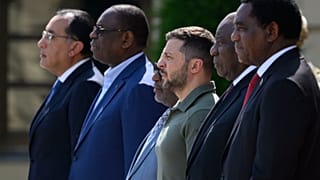 الرئيس الأوكراني متوسطا الوفد الإفريقي في كييف 