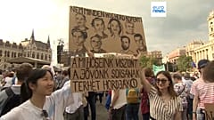 Lehrerproteste vor dem Parlament in Budapest am 16. Juni 2023
