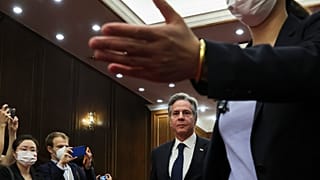 US-Außenminister Antony Blinken auf dem Weg zu einem Treffen im Diaoyutai State Guesthouse in Peking, China, 19. Juni 2023.