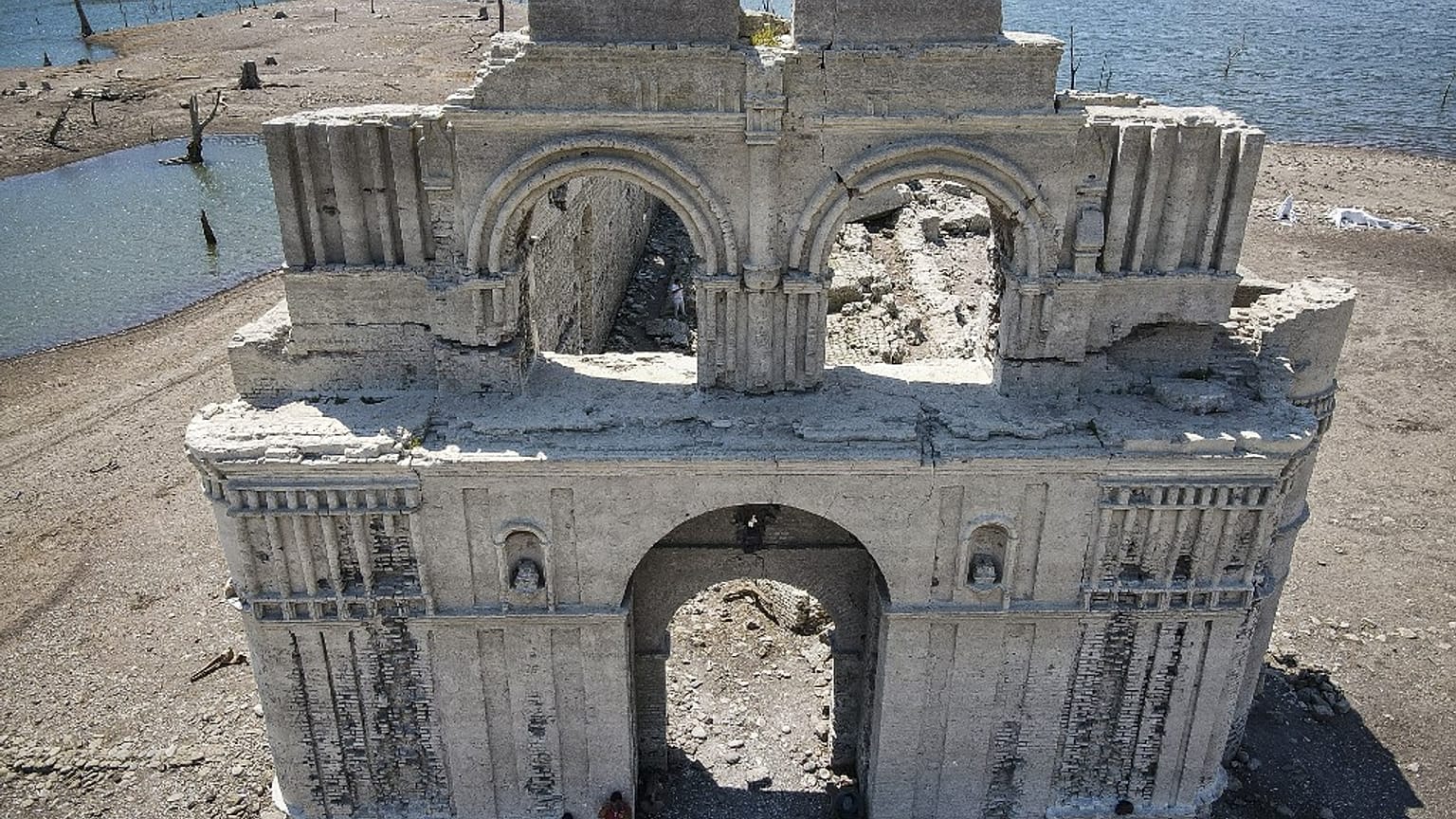 The Temple of Quechula church emerging from the Malpaso Dam after water levels dropped due to the drought.