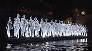 Spectacle de la compagnie de théâtre française ''Ilotopie'' sur le Tibre, à Rome, en Italie, le 17 juin 2023.