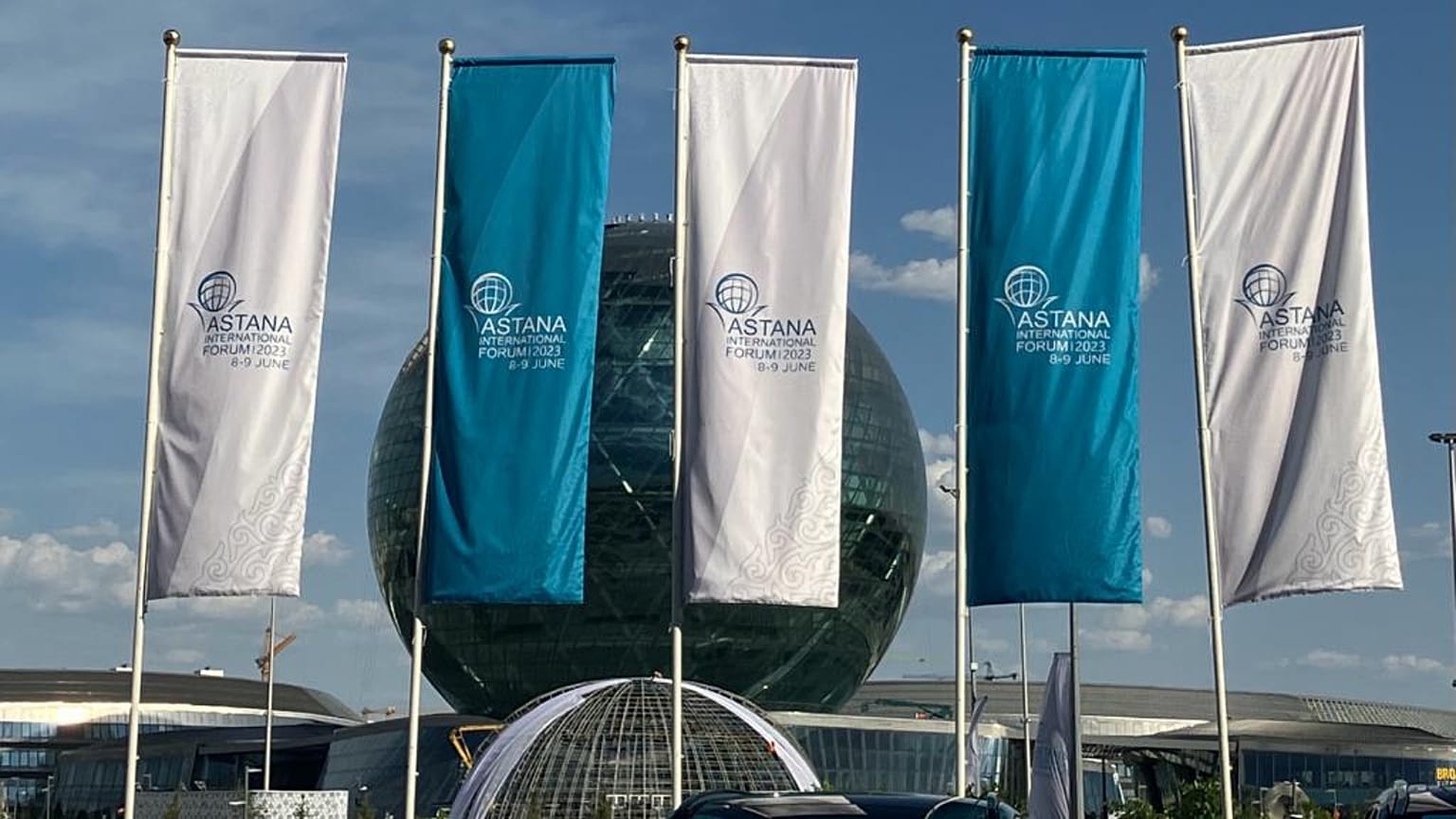 FILE: Picture of flags outside event venue