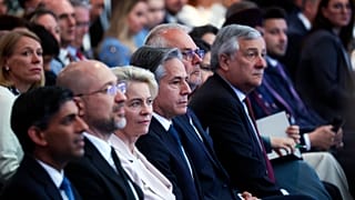 Le Premier ministre britannique Rishi Sunak, son homologue ukrainien Denys Shmyhal, la présidente de la Commission europénenne Ursula von der Leyen, l'Américain Antony Blinken