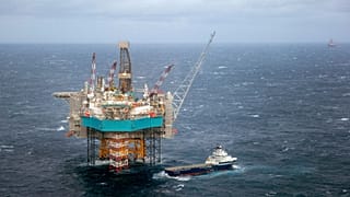A view of a supply ship at the Edvard Grieg oil field, in the North Sea.
