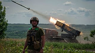 A Ukrainian MSLR BM-21 "Grad" fires towards Russian positions, near Bakhmut at the frontline in Donetsk region, Ukraine, Wednesday, June 21, 2023.