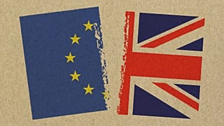 The flags of the United Kingdom and EU. 
