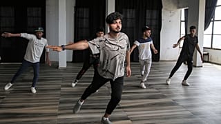 The 'Hai' team for contemporary arts training in their studio in Gaza
