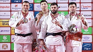 El podio masculino de la tercera jornada del Grand Slam Ulan Bator 2023