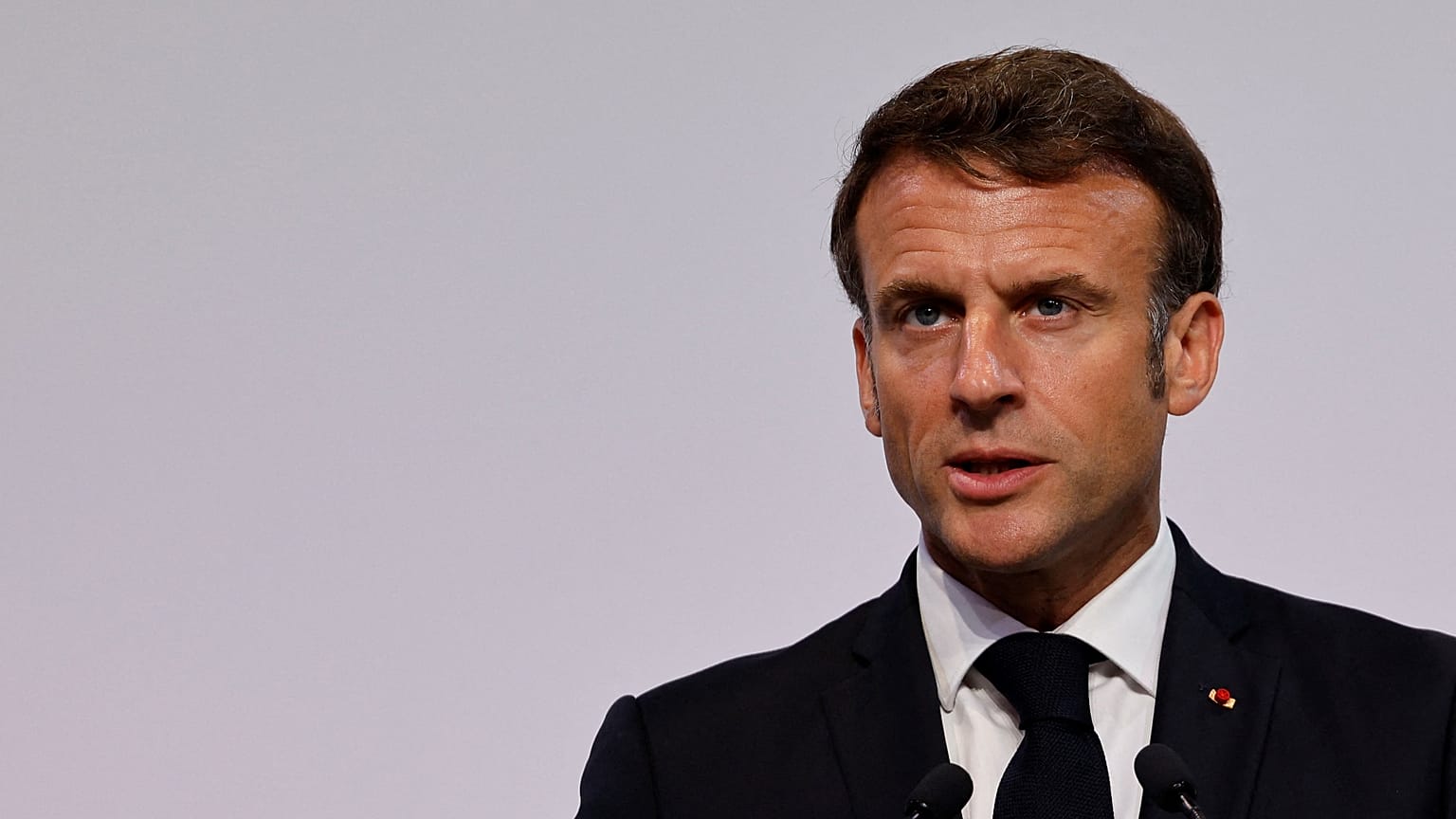 French President Emmanuel Macron delivers a speech.