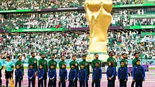  لاعبوالسعودية  قبل مباراة كأس العالم للمجموعة C  لكرة القدم بين بولندا والسعودية، استاد المدينة التعليمية في الريان، قطر، 26 نوفمبر 2022