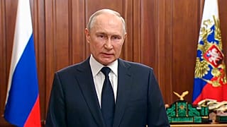 In this handout photo taken from video released by Russian Presidential Press Service, Russian President Putin addresses to the nation in Moscow, Russia, 26 June, 2023