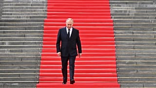 Russian President Vladimir Putin walks down the steps to address troops from the defence ministry on the grounds of the Kremlin in central Moscow on June 27, 2023.