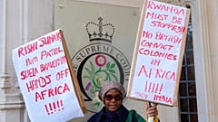 A protester outside the UK Supreme Court.