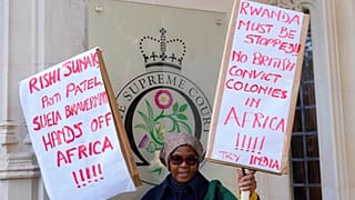 A protester outside the UK Supreme Court.