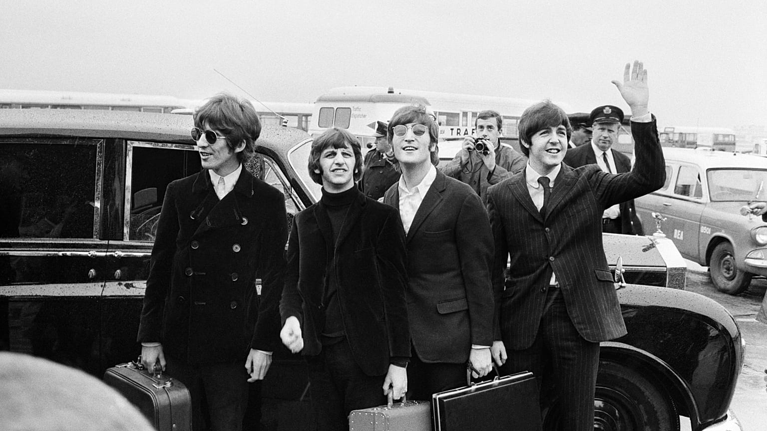 The Beatles just before their flight to the US for another leg of the tour, 1966