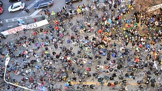 Cyclists gather to protest in Piazzale Loreto.