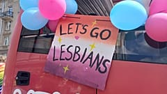 A sign displayed on the Pride bus, Vilnius Pride 2023. 
