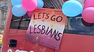 A sign displayed on the Pride bus, Vilnius Pride 2023.