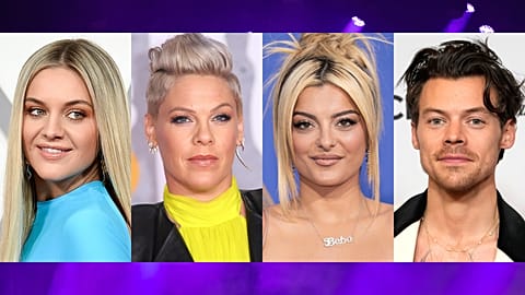 Some of the performers who have dealt with objects thrown onstage include (left to right): Kelsea Ballerini, Pink, Bebe Rexha and Harry Styles.