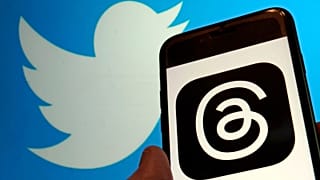 This photo, taken in New York on Wednesday, July 5, 2023, show the logo for Meta's new app Threads, right, and that of Twitter.