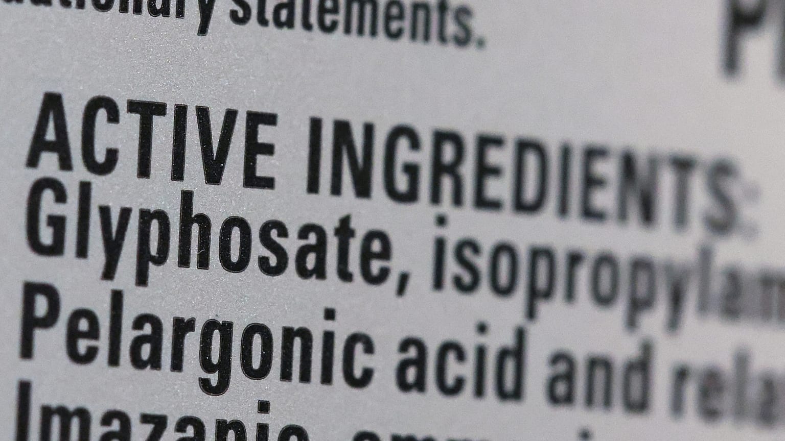 Roundup's list of ingredients, including Glyphosate, is seen on a bottle set for sale in a store in Manhattan, New York City.