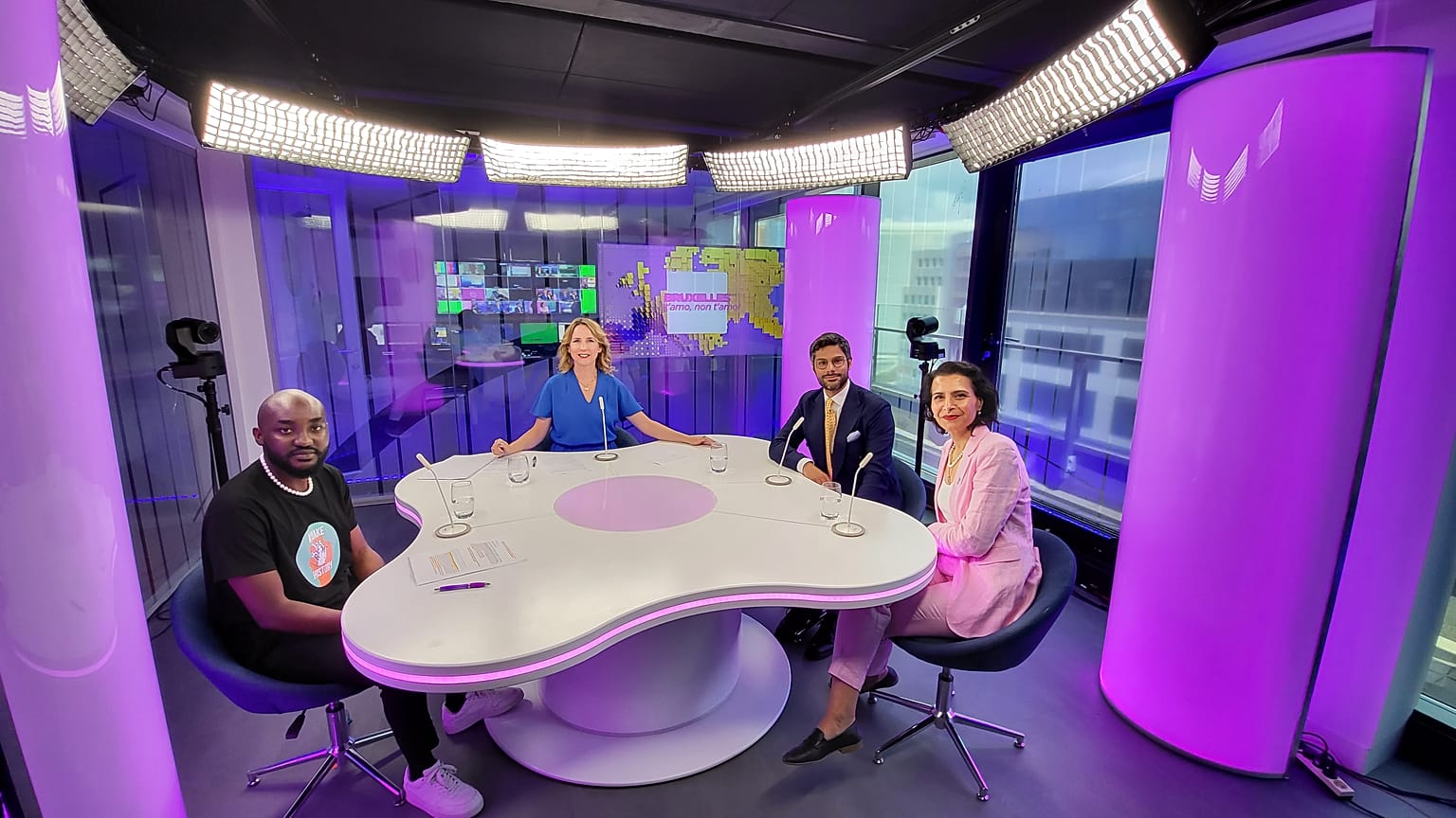 Host Méabh Mc Mahon with Emmanuel Achiri, Abir Al-Sahlani and Matteo Albania 
