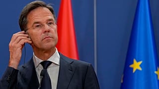 El Primer Ministro de los Países Bajos, Mark Rutte, durante una rueda de prensa tras las conversaciones con el Presidente de Serbia, Aleksandar Vucic.