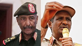 Abdel Fattáh al-Burhán tábornok és Mohammed Hamdan Dagalo egy-egy korábbi felvételen